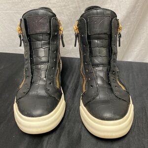 Giuseppe Zanotti Croc Embossed Gold Zip Up Sneakers